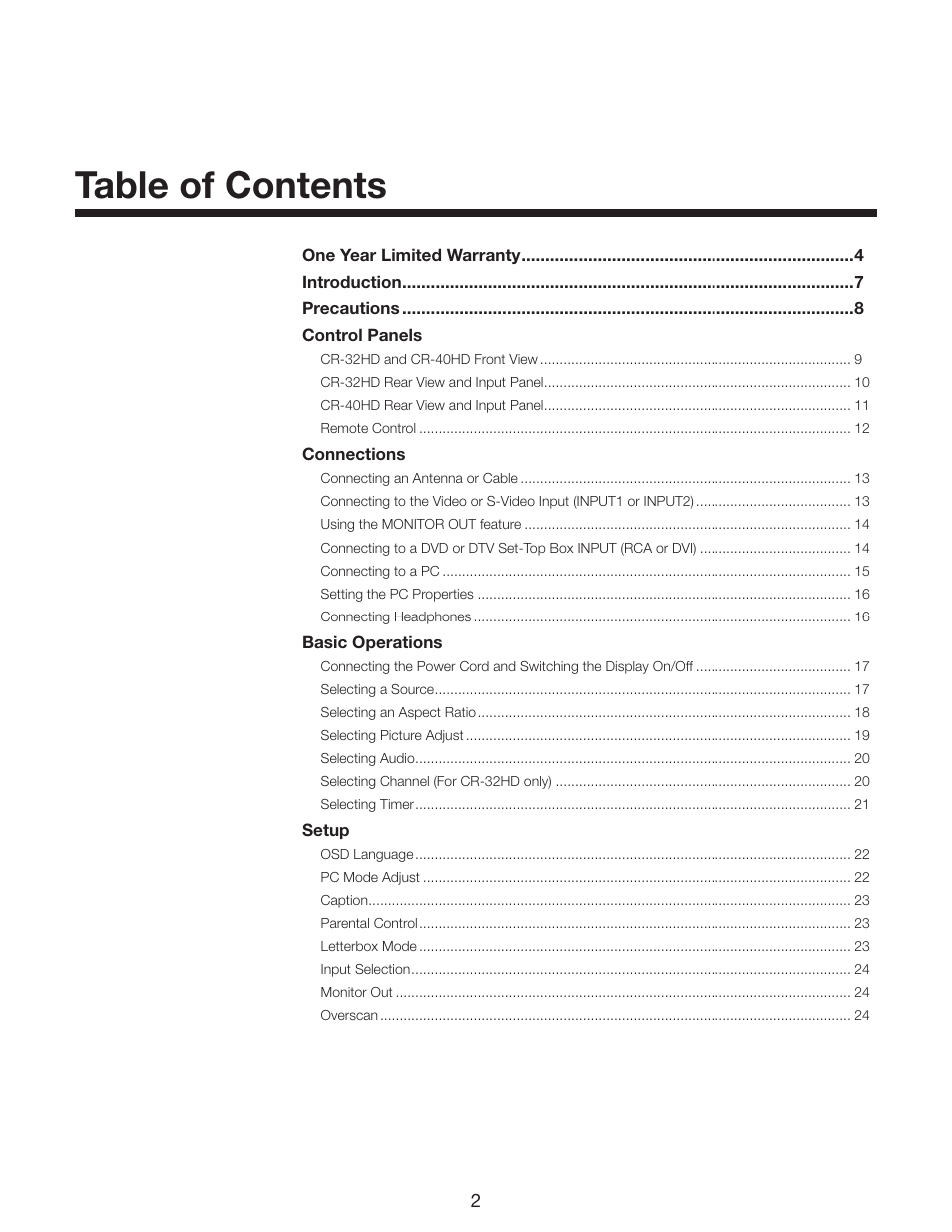 Runco CR-32HD User Manual | Page 2 / 41