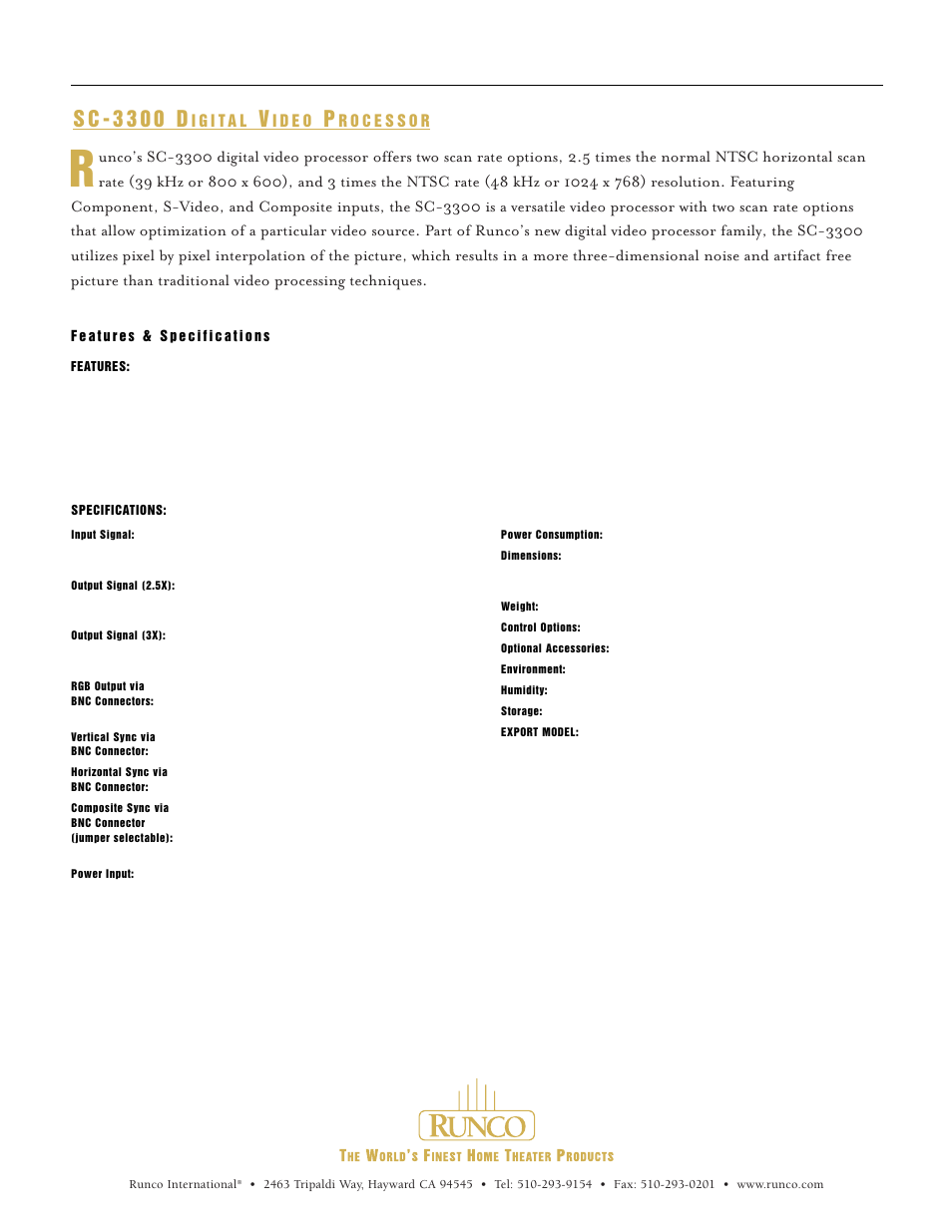 S c - 3 3 0 0 d | Runco SC3300W User Manual | Page 2 / 2