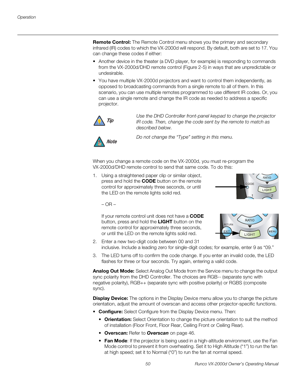 Remote control, Analog out mode, Display device | Pre l iminar y | Runco DIGITAL LIGHT PROCESSING VX-2000D User Manual | Page 62 / 90