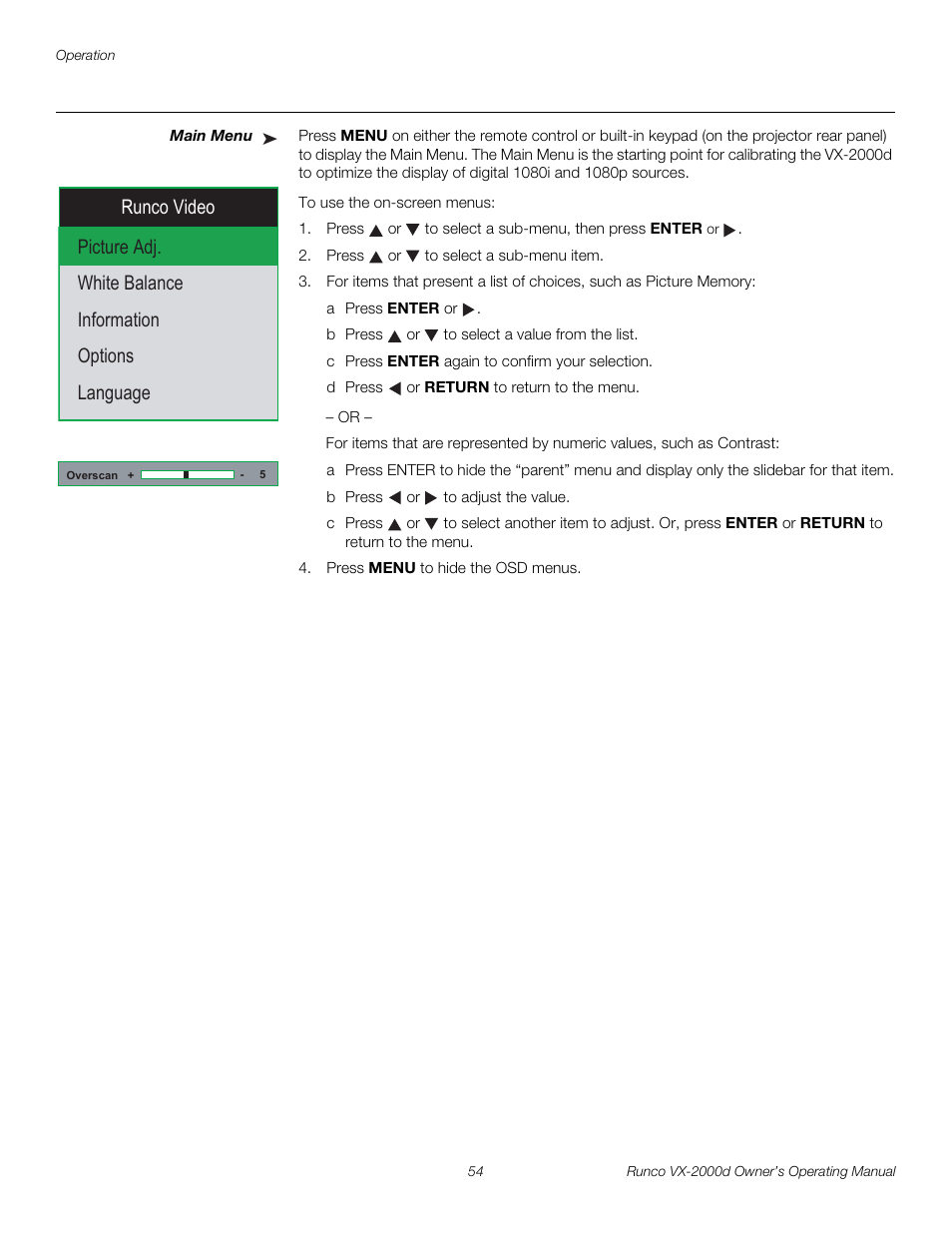Main menu, Pre l iminar y | Runco DIGITAL LIGHT PROCESSING VX-2000D User Manual | Page 66 / 90