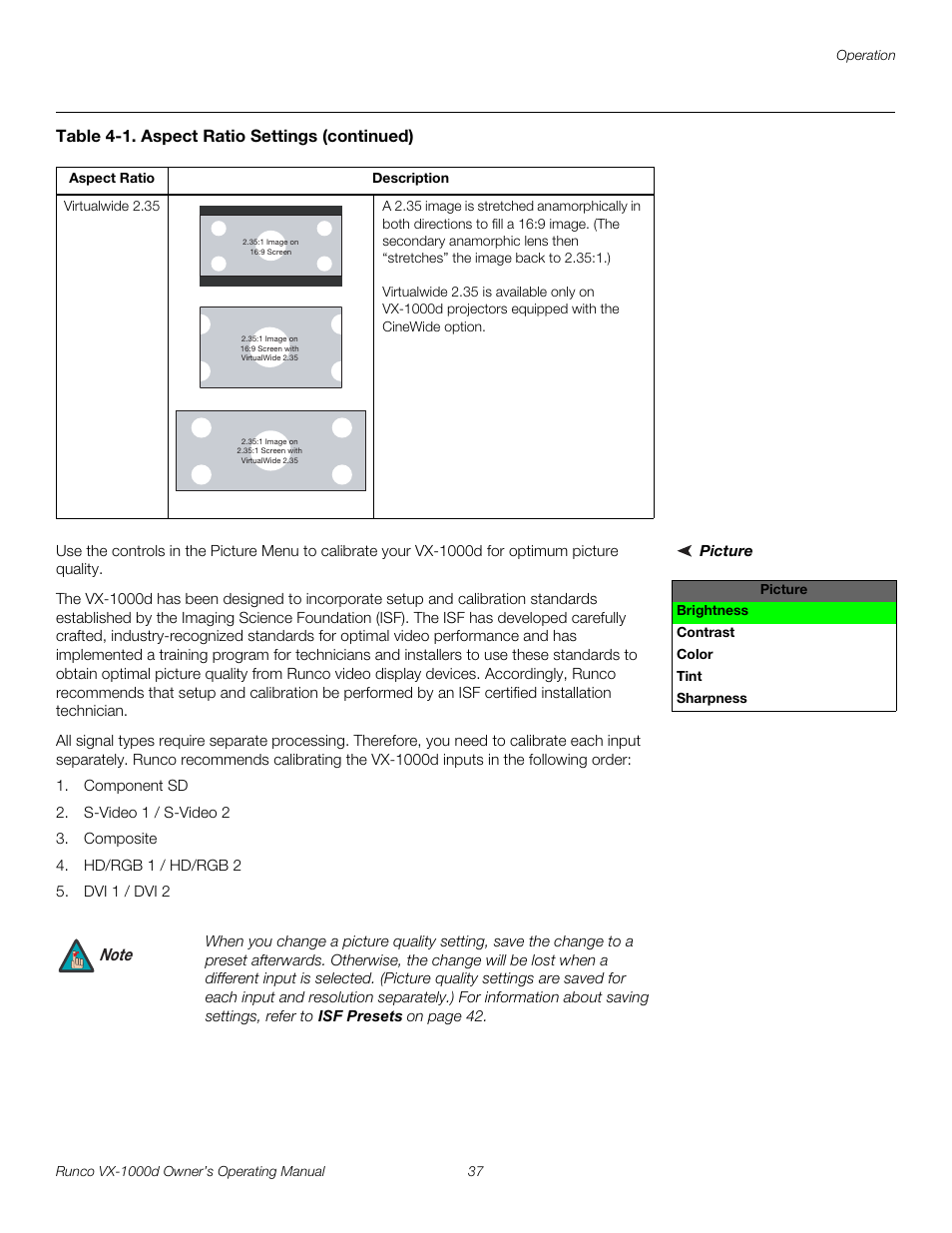 Picture, Pre l iminar y | Runco VX-1000d User Manual | Page 49 / 76