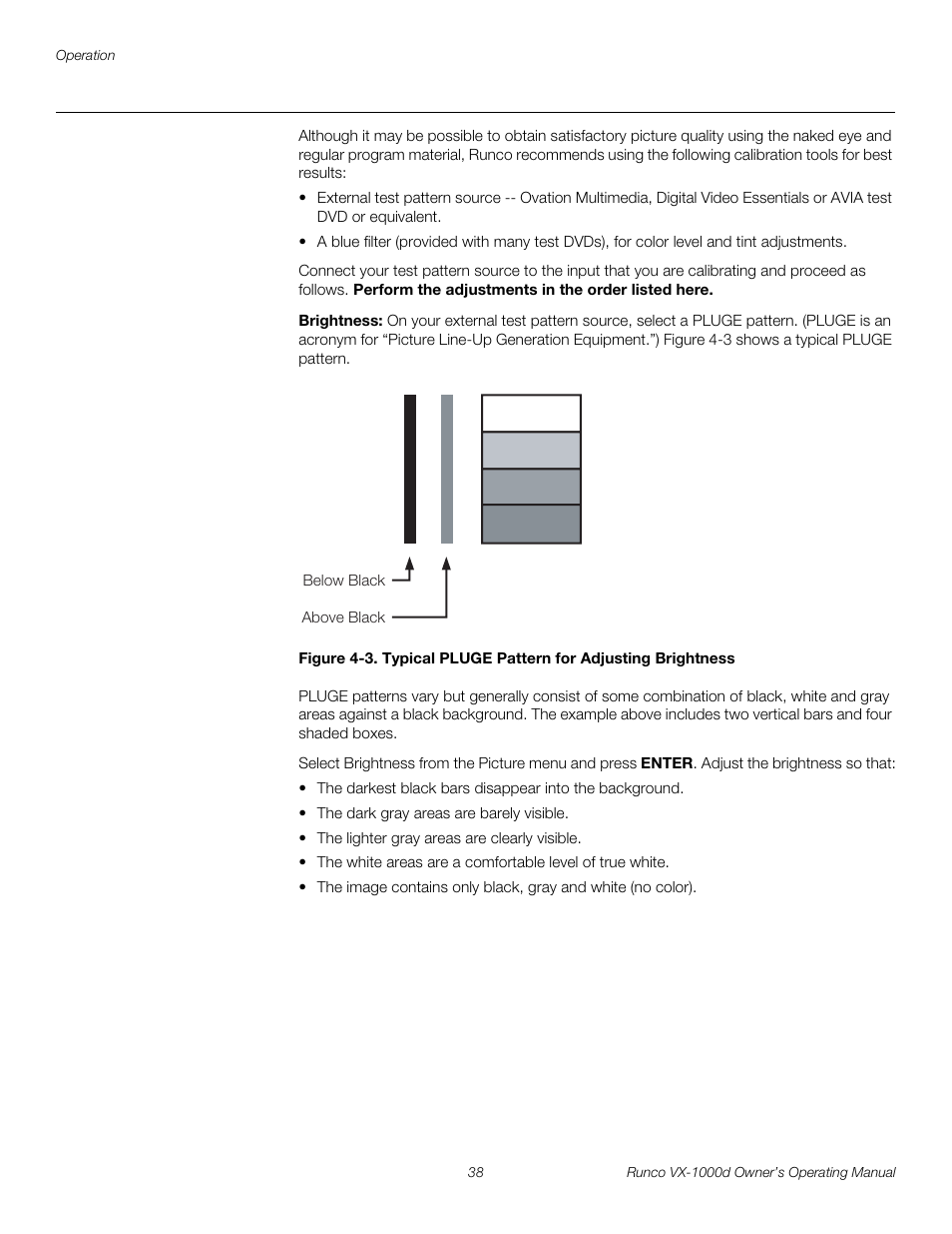 Brightness, 3. typical pluge pattern for adjusting brightness, Pre l iminar y | Runco VX-1000d User Manual | Page 50 / 76
