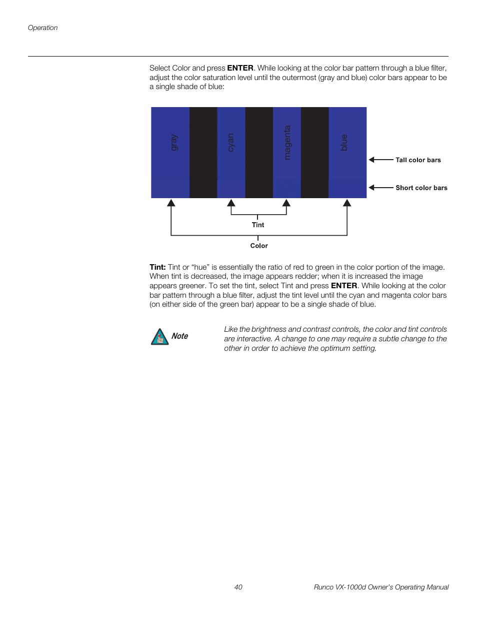 Tint, Pre l iminar y | Runco VX-1000d User Manual | Page 52 / 76