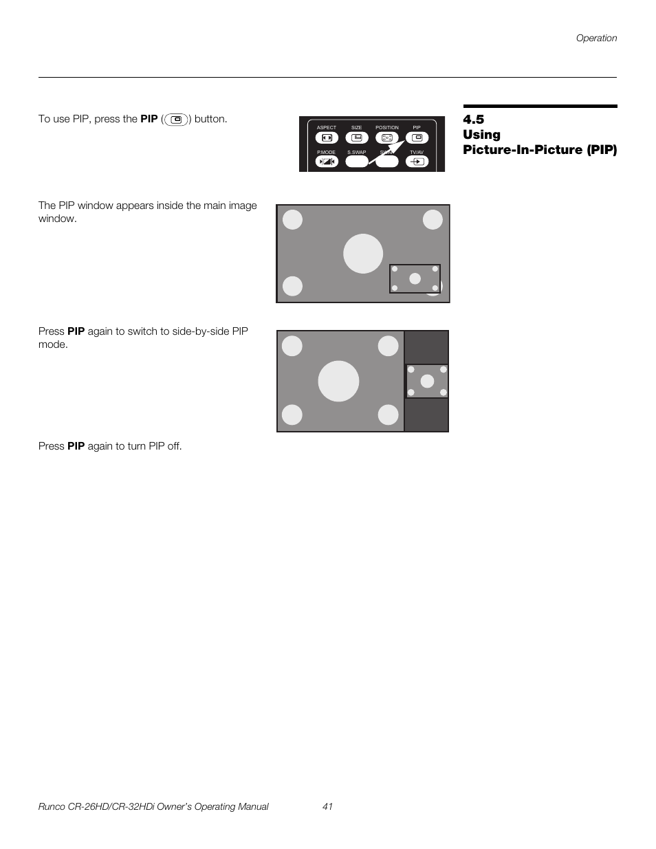 5 using picture-in-picture (pip), Using picture-in-picture (pip), Pre l iminar y | Runco High-Definition User Manual | Page 53 / 70