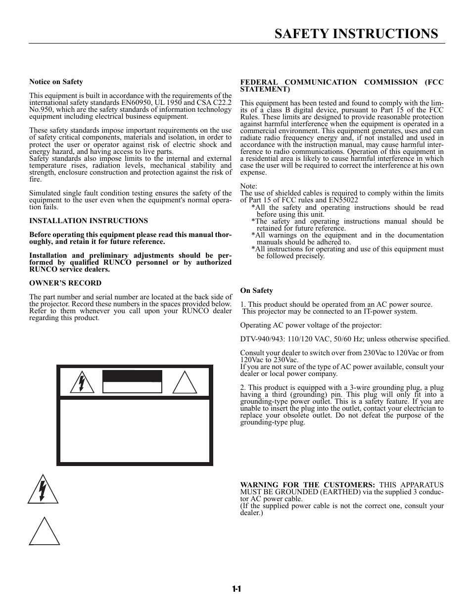 Safety instructions | Runco DTV-940/943 User Manual | Page 7 / 69