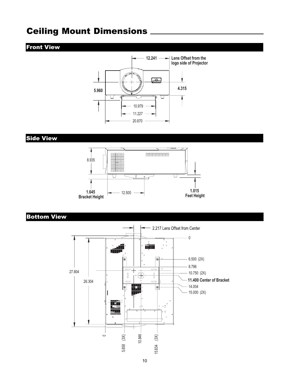 Ceiling mount dimensions | Runco VX-5000ci User Manual | Page 12 / 43