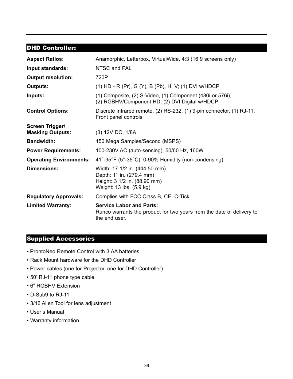 Runco VX-5000ci User Manual | Page 41 / 43