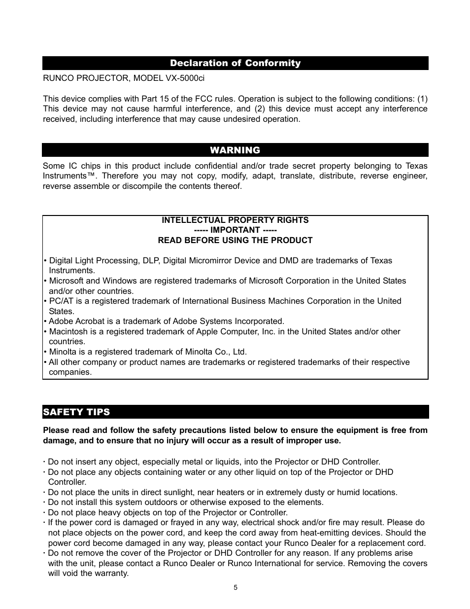 Runco VX-5000ci User Manual | Page 7 / 43