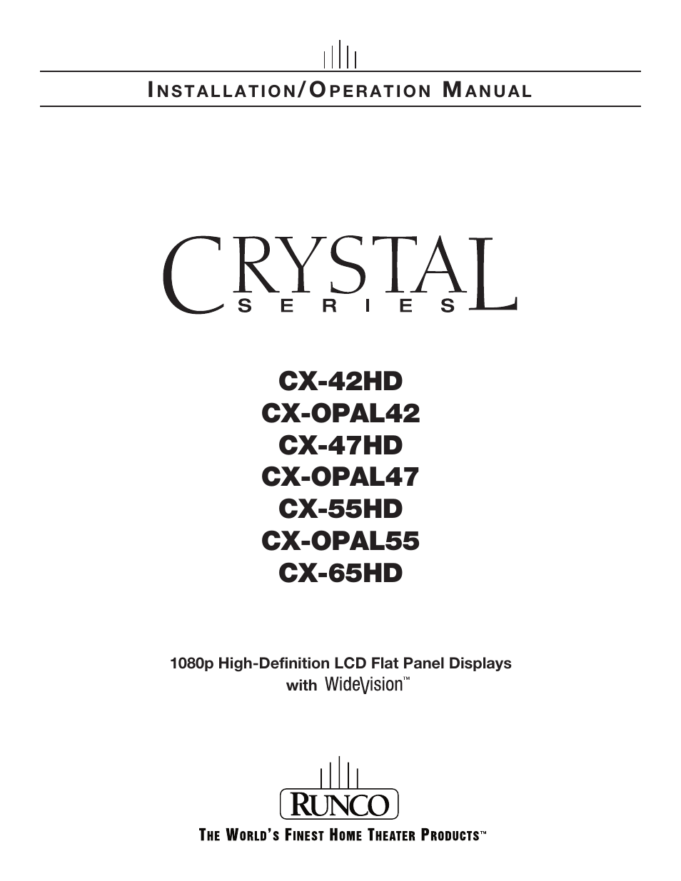 Runco WIDEVISION CX-OPAL47 User Manual | 84 pages