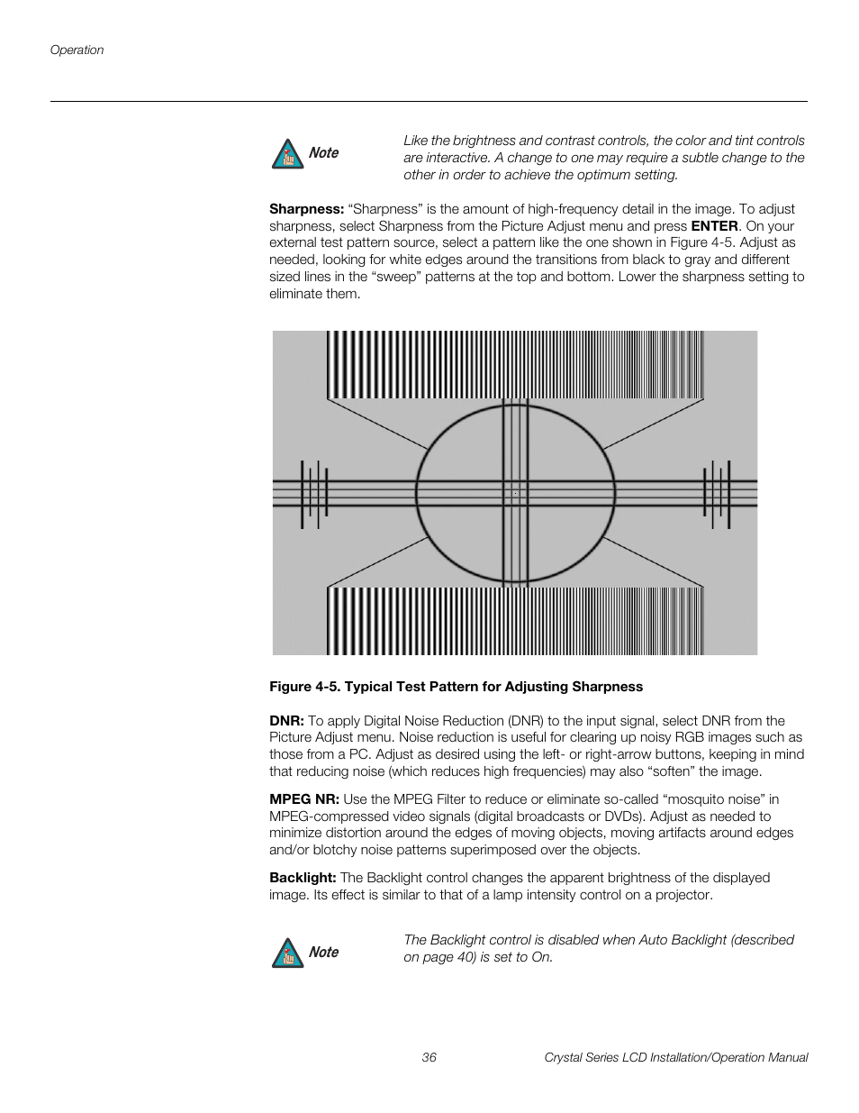 Sharpness, Mpeg nr, Backlight | 5. typical test pattern for adjusting sharpness, Pre l iminar y | Runco WIDEVISION CX-OPAL47 User Manual | Page 50 / 84