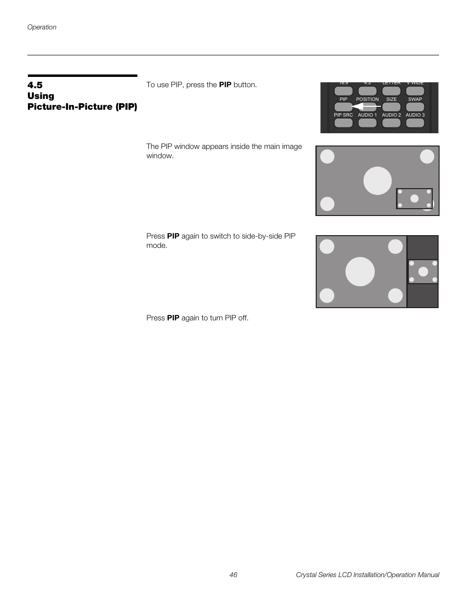 5 using picture-in-picture (pip), Using picture-in-picture (pip), Pre l iminar y | Runco WIDEVISION CX-OPAL47 User Manual | Page 60 / 84