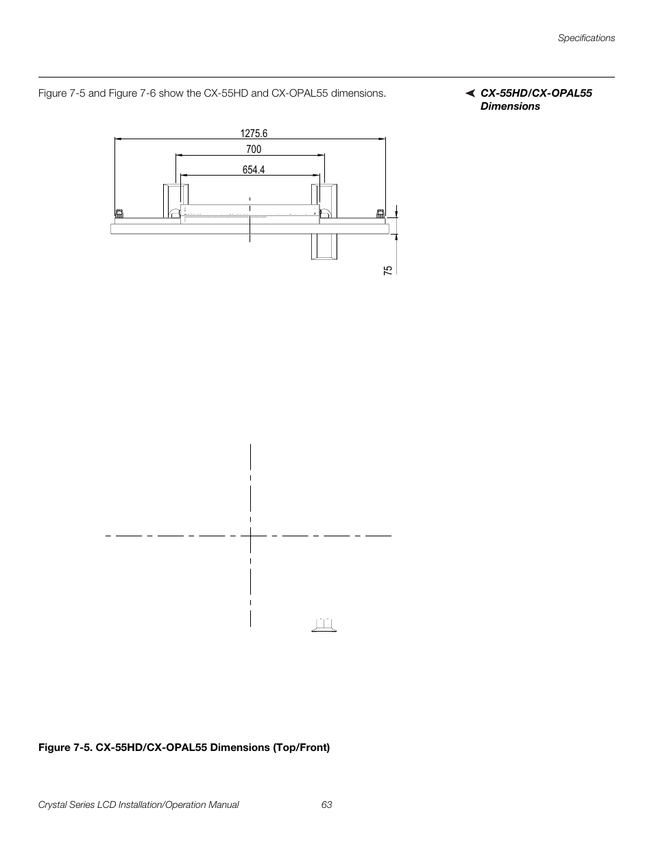 Cx-55hd/cx-opal55 dimensions, 5. cx-55hd/cx-opal55 dimensions (top/front), See figure 7-5 an | Pre l iminar y | Runco WIDEVISION CX-OPAL47 User Manual | Page 77 / 84