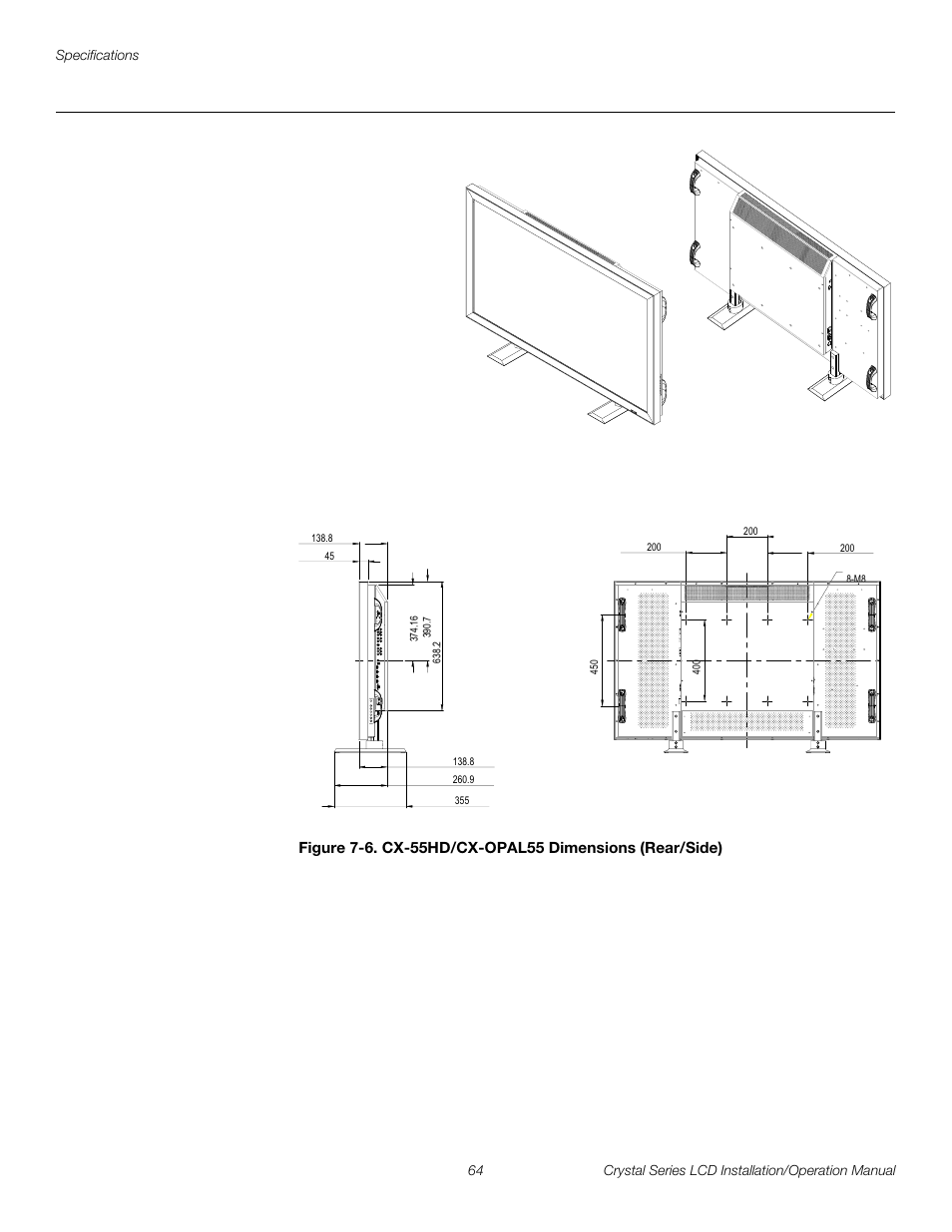 6. cx-55hd/cx-opal55 dimensions (rear/side), D figure 7-6, Preli m inary | Runco WIDEVISION CX-OPAL47 User Manual | Page 78 / 84
