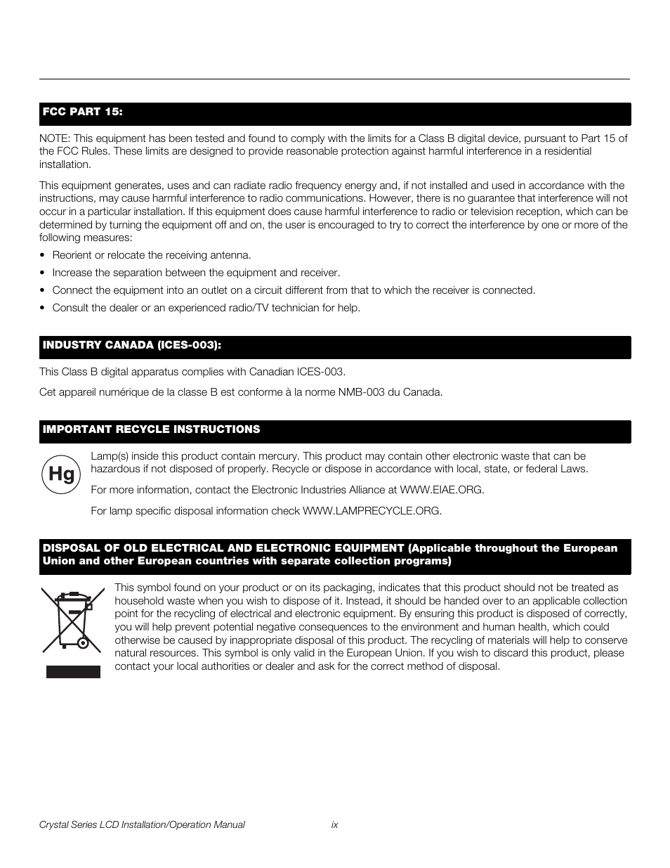 Pre l iminar y | Runco WIDEVISION CX-OPAL47 User Manual | Page 9 / 84