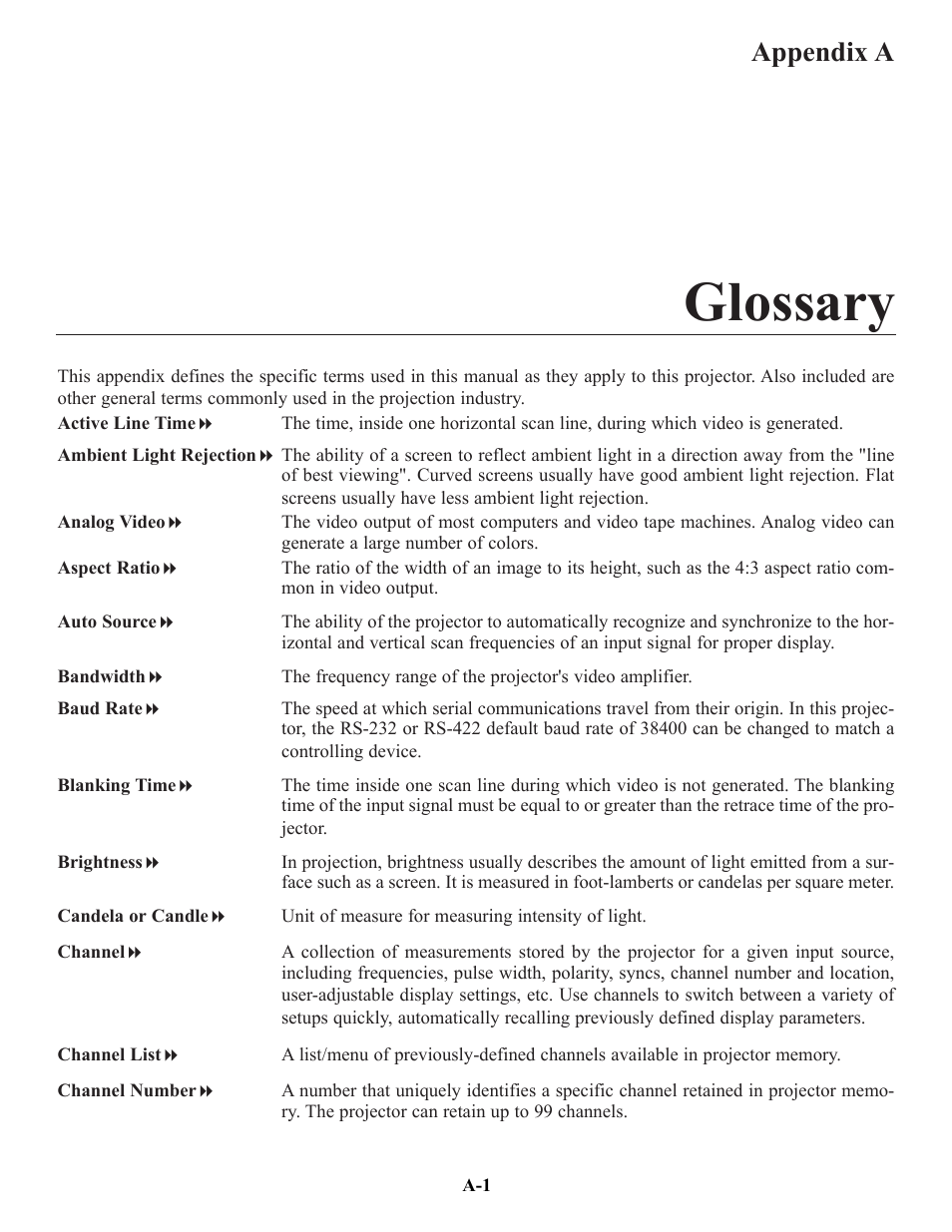 Glossary, Appendix a | Runco VX-6c User Manual | Page 100 / 110