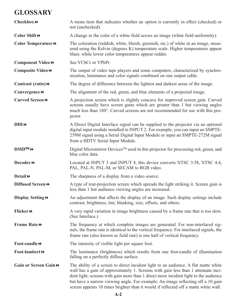 Glossary | Runco VX-6c User Manual | Page 101 / 110