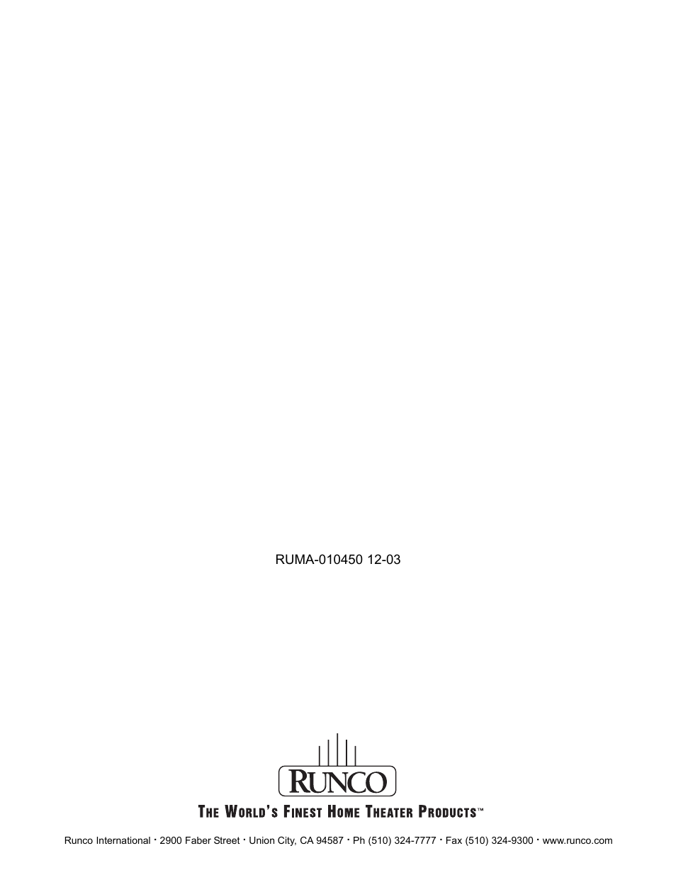 Runco VX-6c User Manual | Page 110 / 110