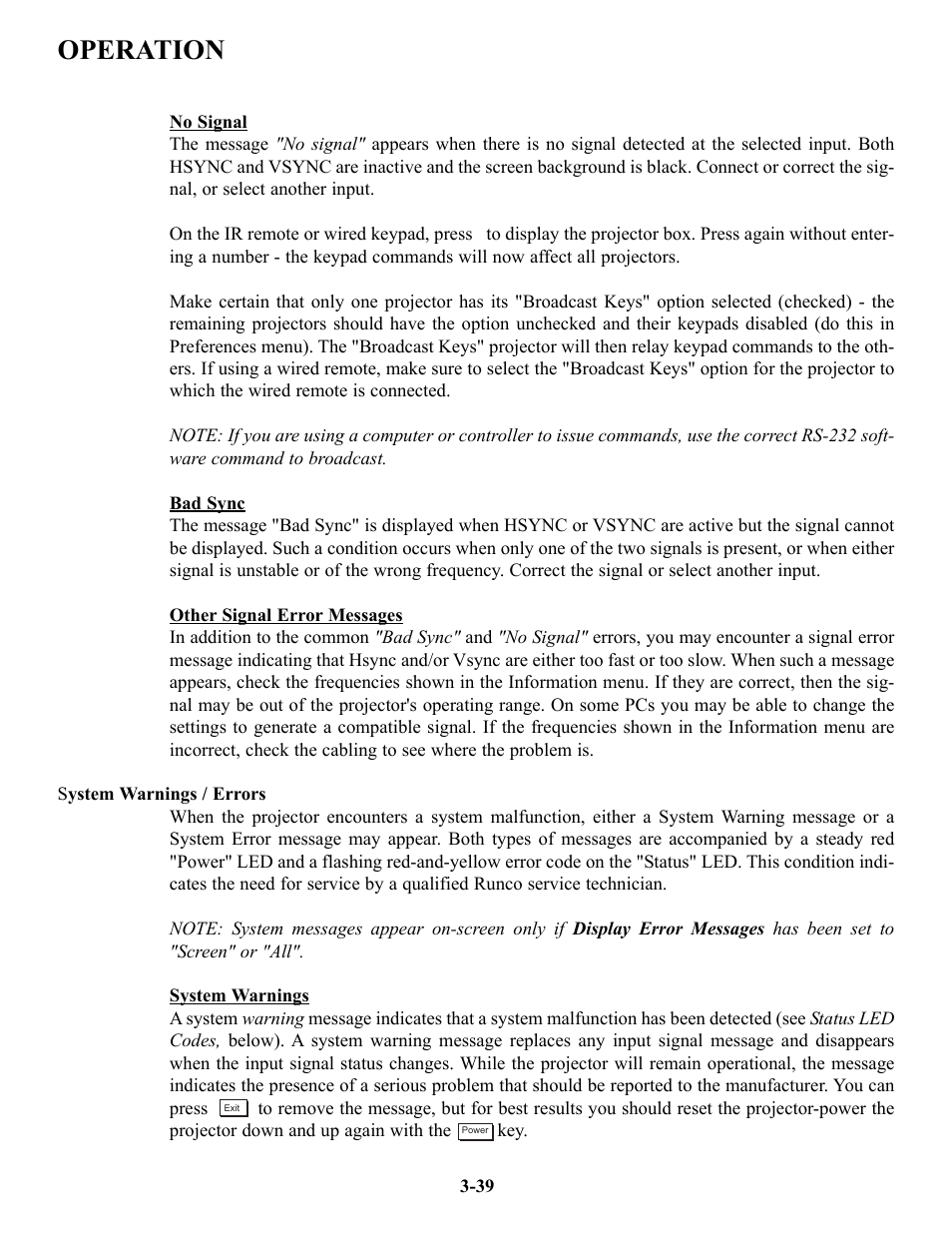 Operation | Runco VX-6c User Manual | Page 65 / 110