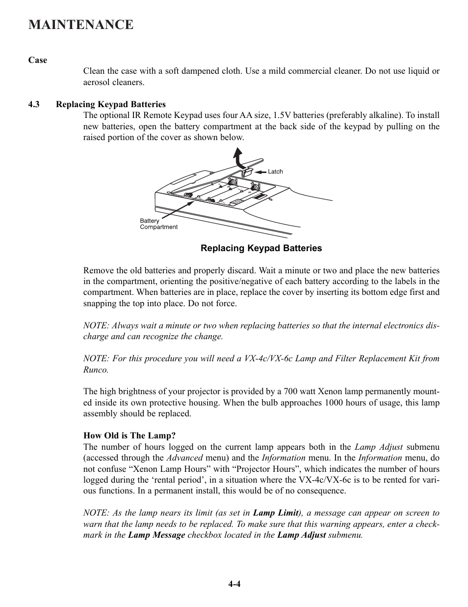 Maintenance | Runco VX-6c User Manual | Page 71 / 110