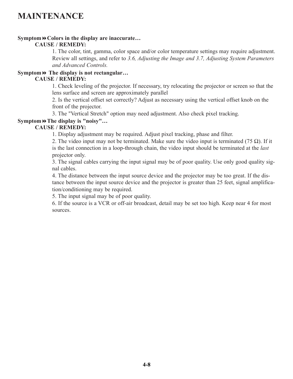 Maintenance | Runco VX-6c User Manual | Page 75 / 110
