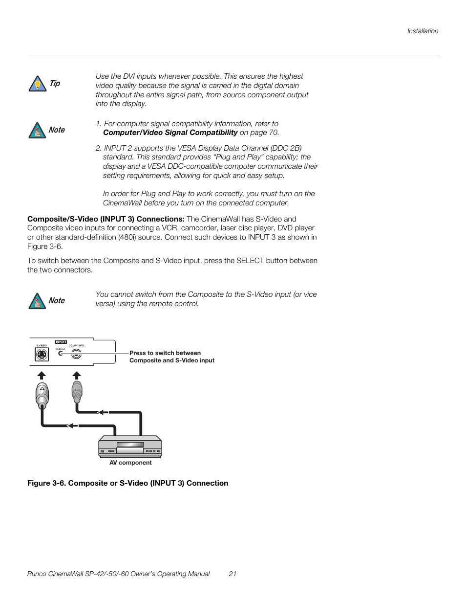 Composite/s-video (input 3) connections, 6. composite or s-video (input 3) connection, Pre l iminar y | Runco SP-50 User Manual | Page 31 / 84