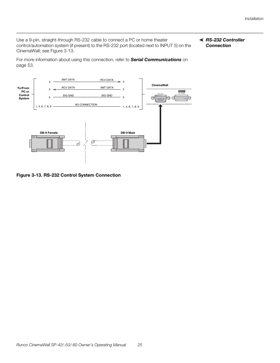 Rs-232 controller connection, Figure 3-13 . rs-232 control system connection, 13. rs-232 control system connection | Pre l iminar y | Runco SP-50 User Manual | Page 35 / 84