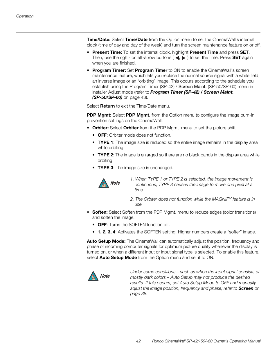 Time/date, Pdp mgmt, Auto setup mode | Pre l iminar y | Runco SP-50 User Manual | Page 52 / 84