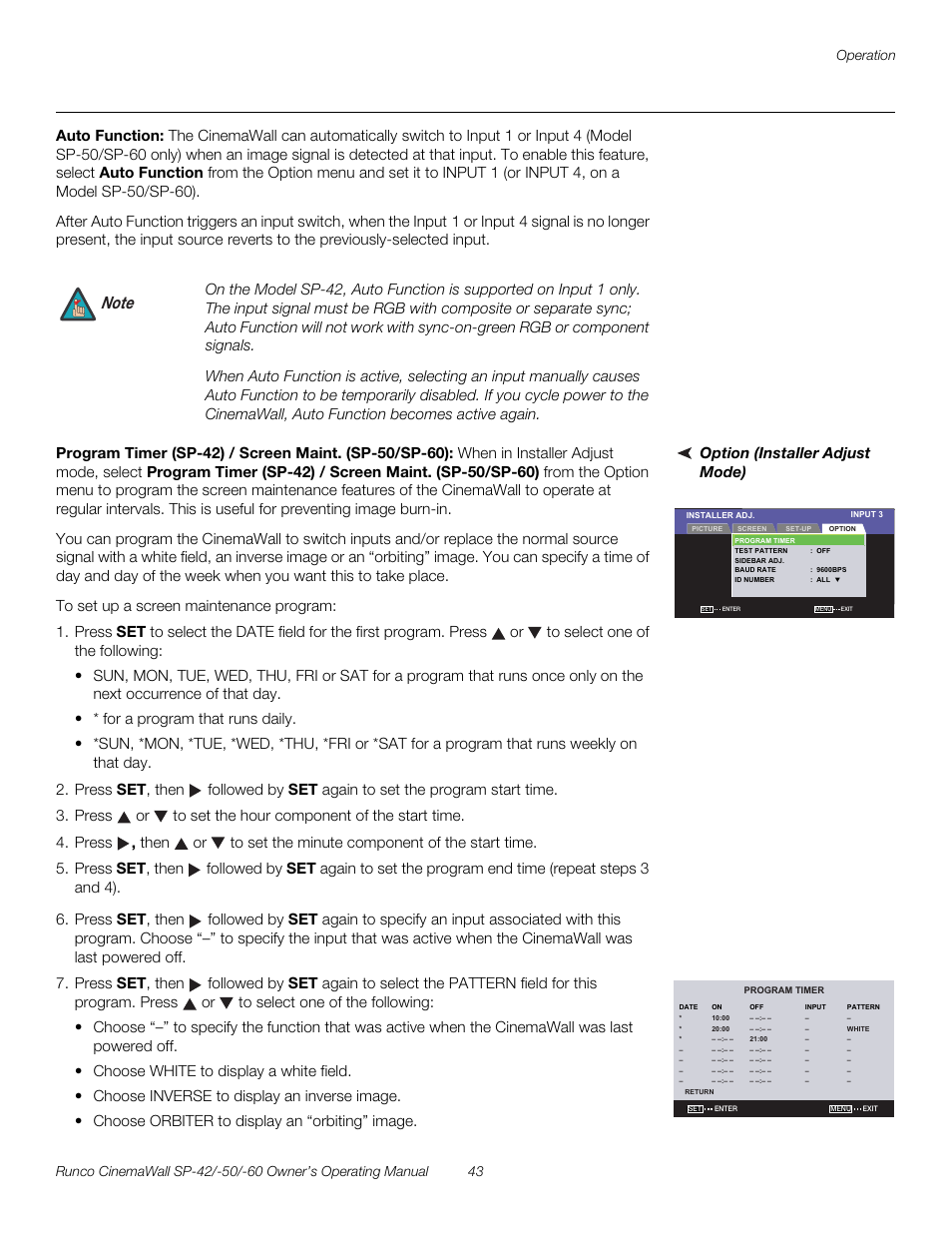 Auto function, Option (installer adjust mode), Pre l iminar y | Runco SP-50 User Manual | Page 53 / 84