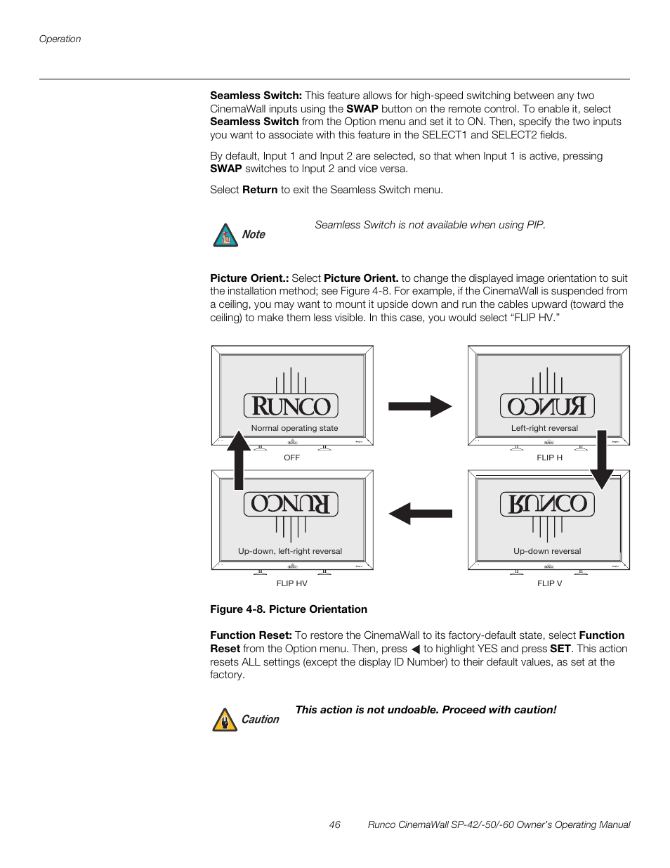 Seamless switch, Picture orient, Figure 4-8 . picture orientation | Function reset, 8. picture orientation, Pre l iminar y | Runco SP-50 User Manual | Page 56 / 84