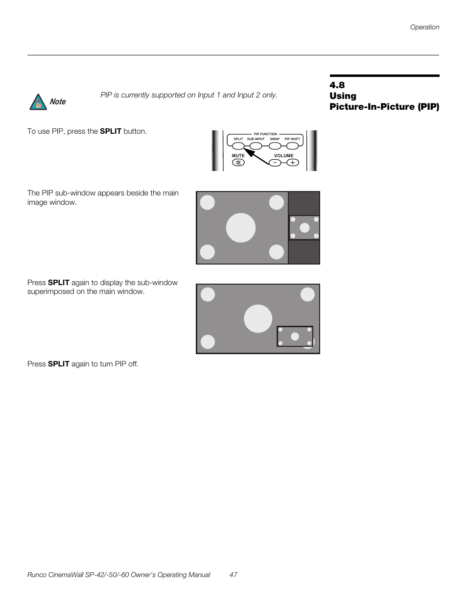 8 using picture-in-picture (pip), Using picture-in-picture (pip), Pre l iminar y | Runco SP-50 User Manual | Page 57 / 84