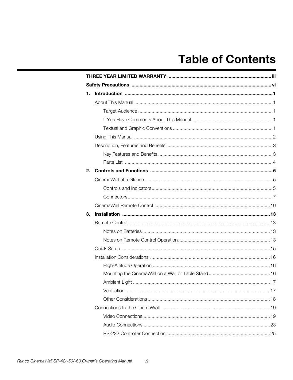 Runco SP-50 User Manual | Page 7 / 84