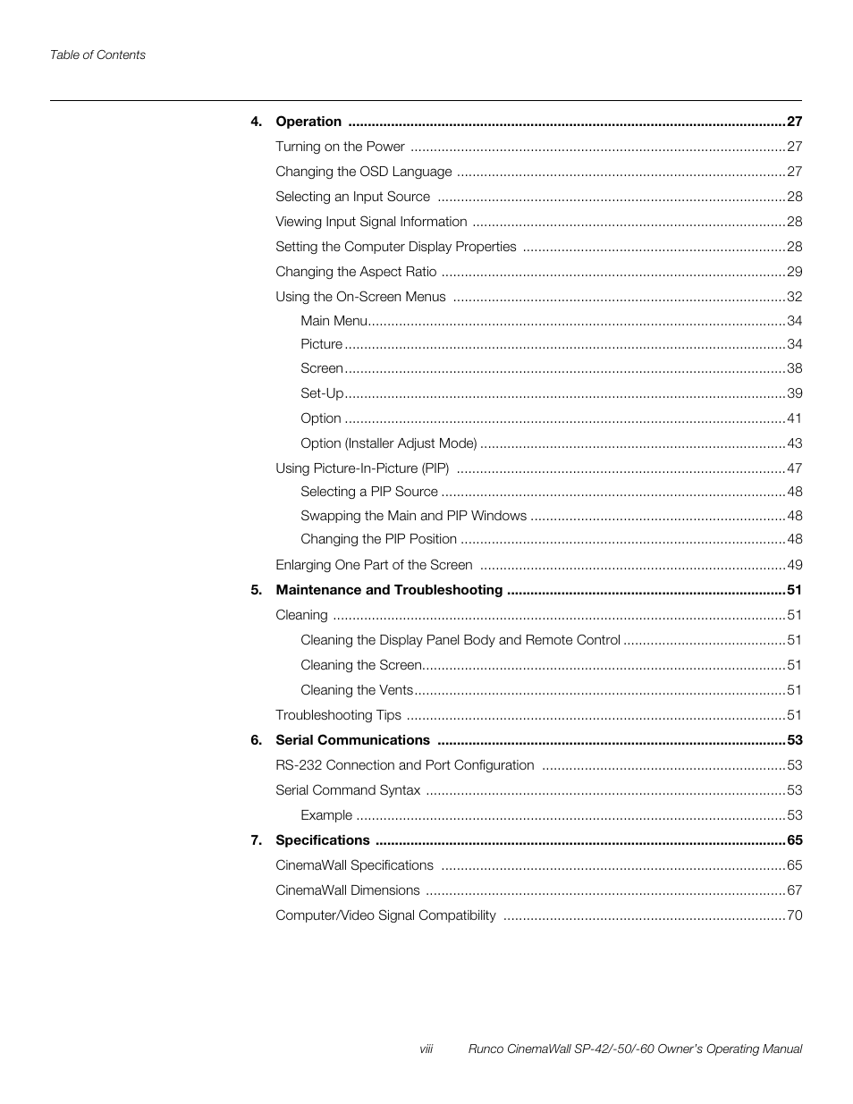 Pre l iminar y | Runco SP-50 User Manual | Page 8 / 84