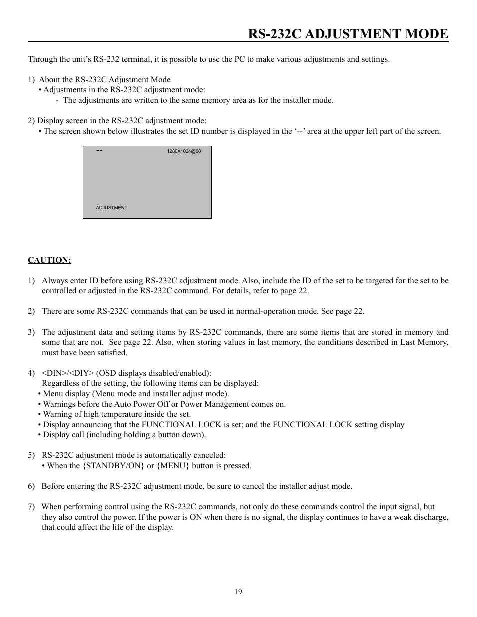 Rs-232c adjustment mode | Runco CW-50MC User Manual | Page 20 / 36