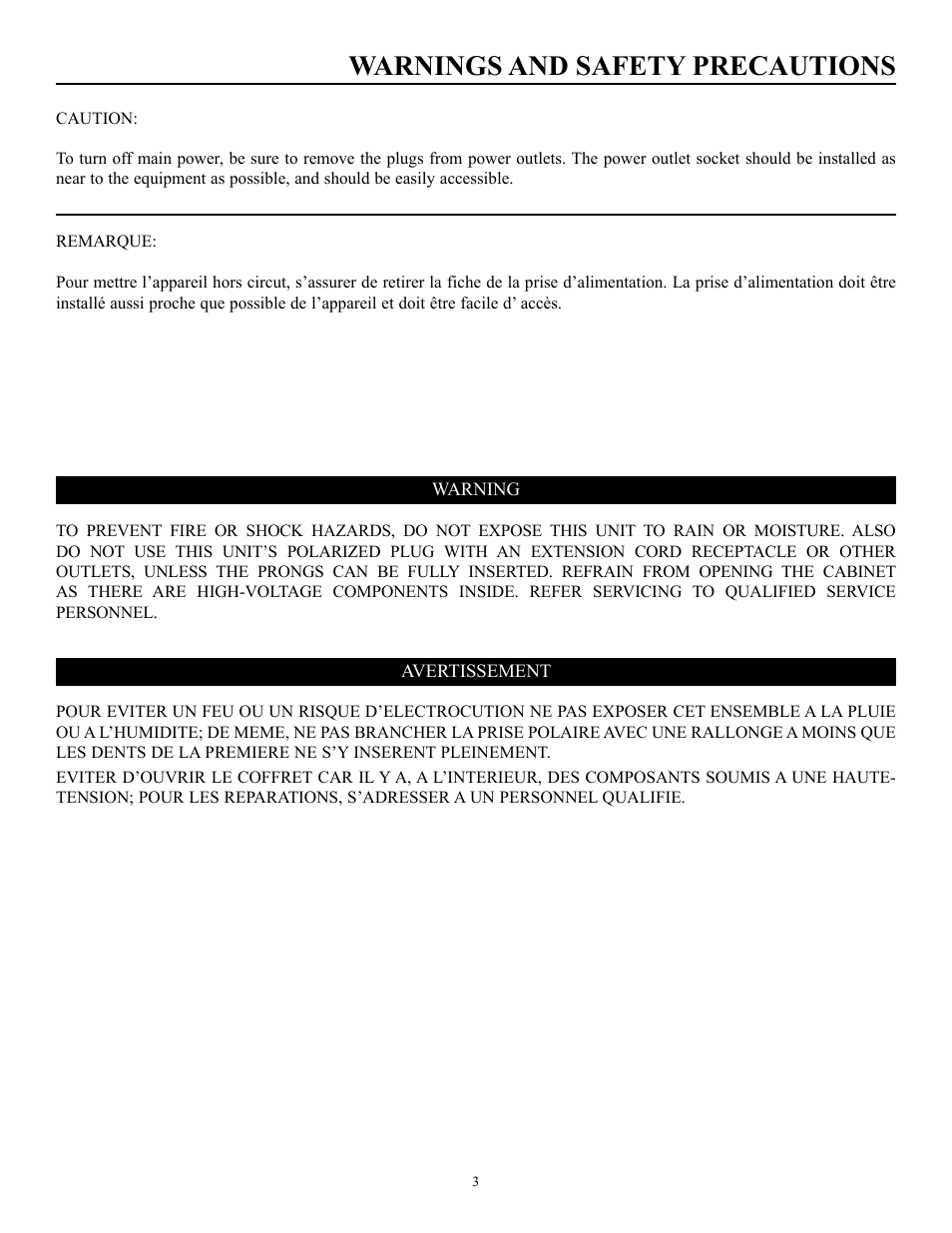 Warnings and safety precautions | Runco CW-50MC User Manual | Page 4 / 36