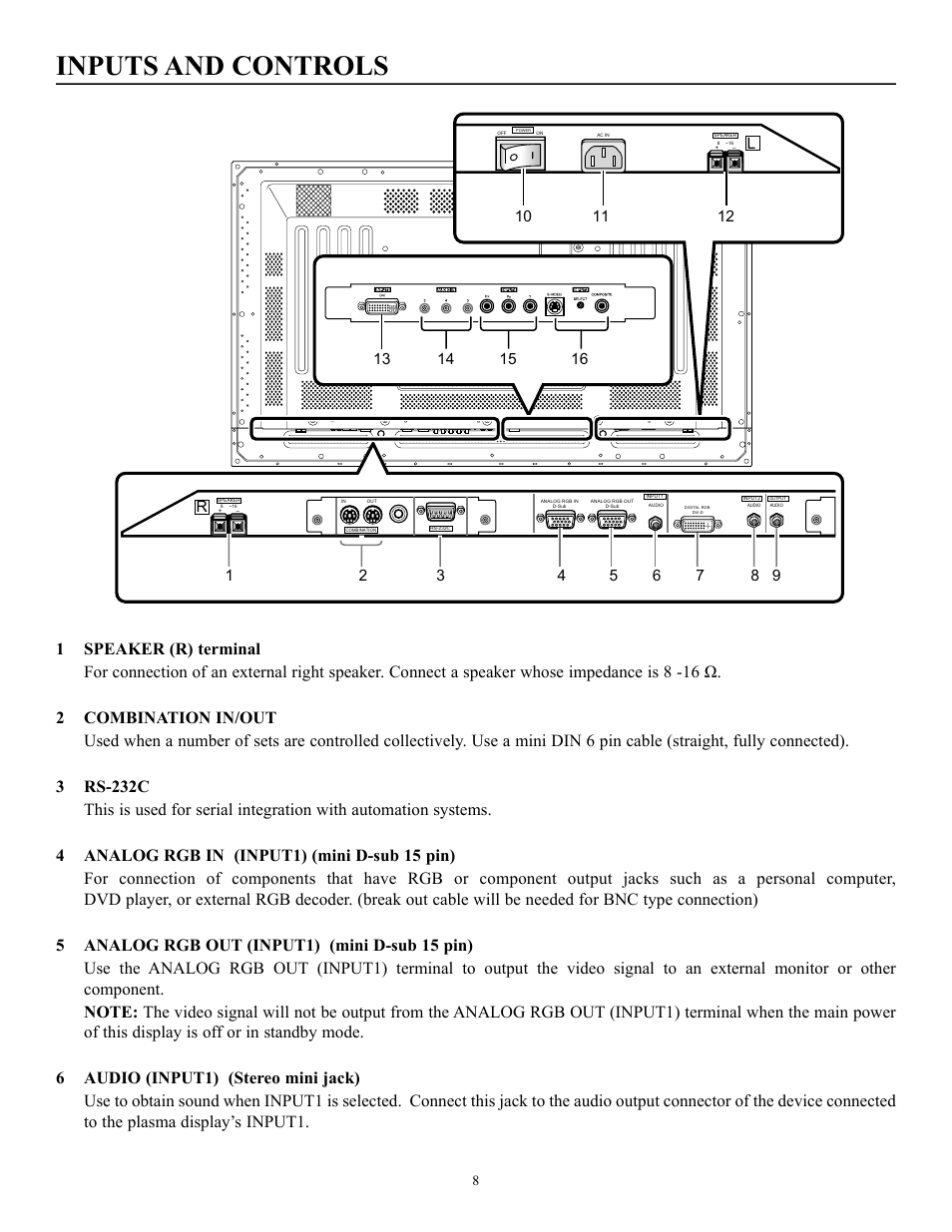 Inputs and controls | Runco CW-50MC User Manual | Page 9 / 36