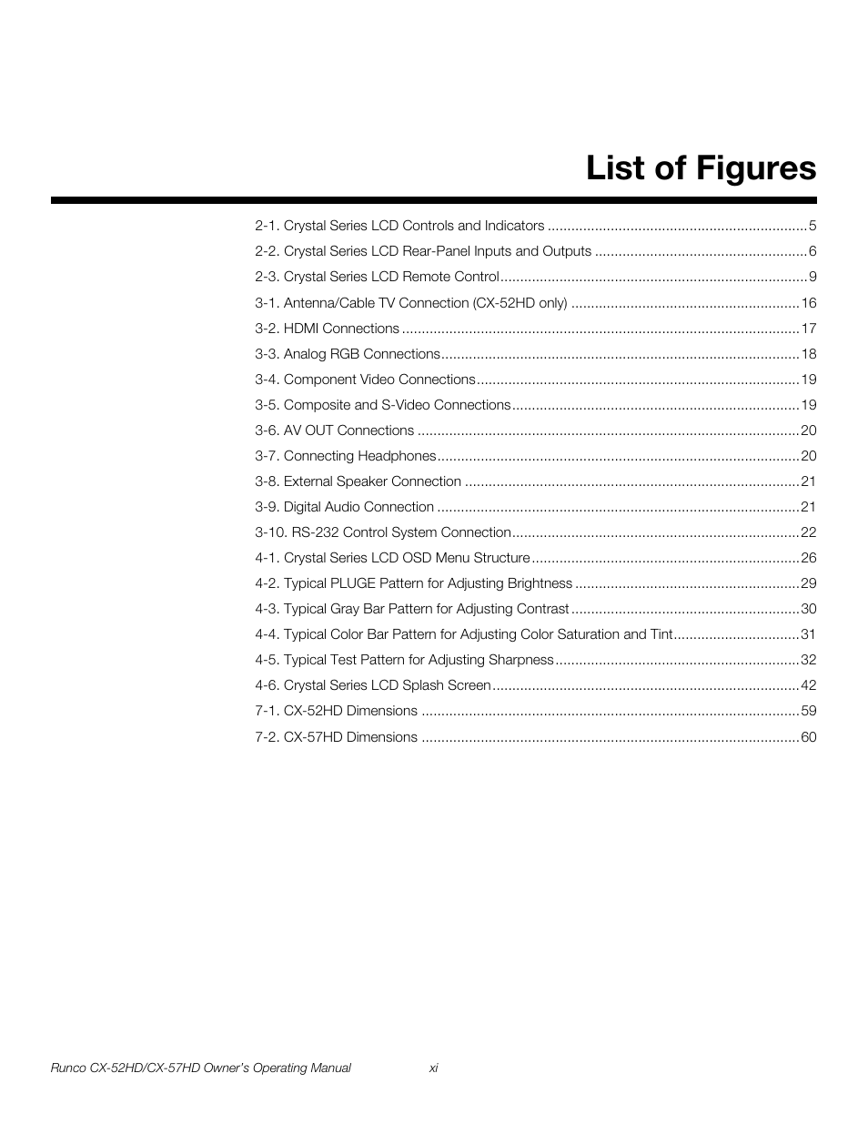 Pre l iminar y, List of figures | Runco CX-52HD User Manual | Page 11 / 76