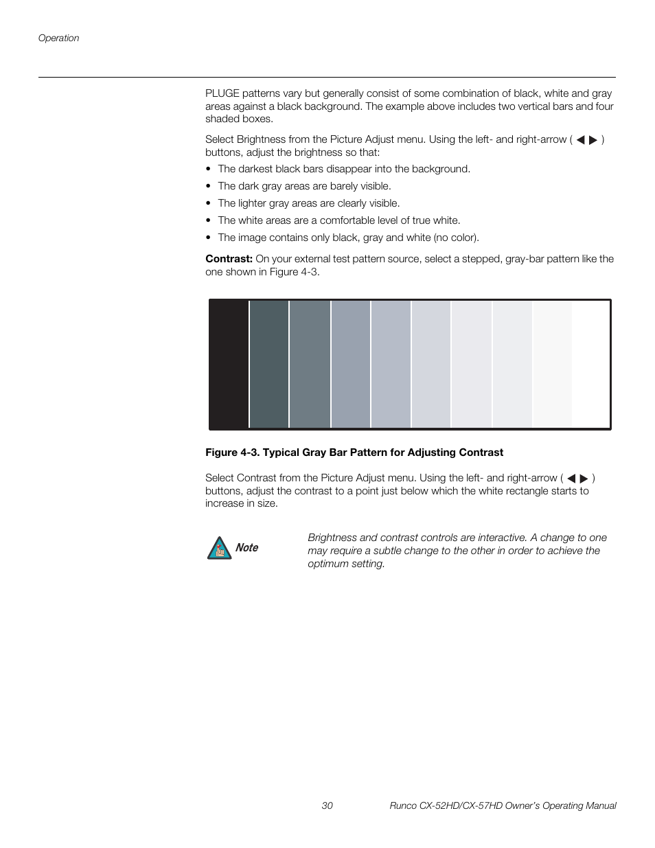 Contrast, 3. typical gray bar pattern for adjusting contrast, Pre l iminar y | Runco CX-52HD User Manual | Page 42 / 76