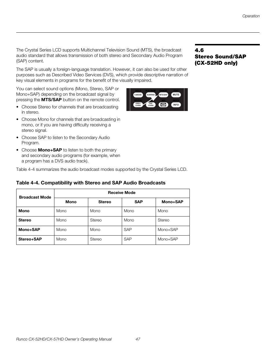 6 stereo sound/sap (cx-52hd only), Stereo sound/sap (cx-52hd only), Pre l iminar y | Runco CX-52HD User Manual | Page 59 / 76