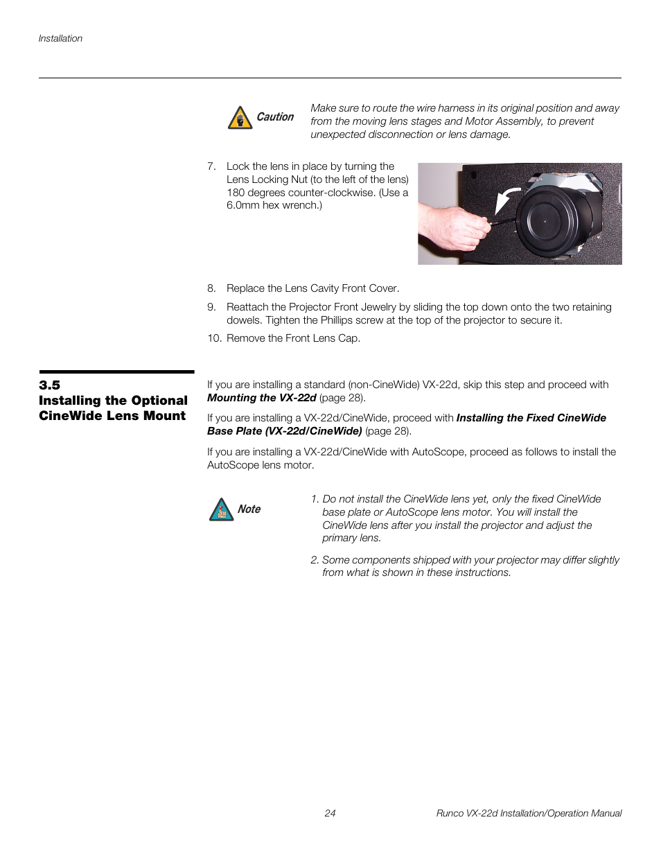 5 installing the optional cinewide lens mount, Installing the optional cinewide lens mount, Pre l iminar y | Runco VIDEO XTREME VX-22D User Manual | Page 38 / 90