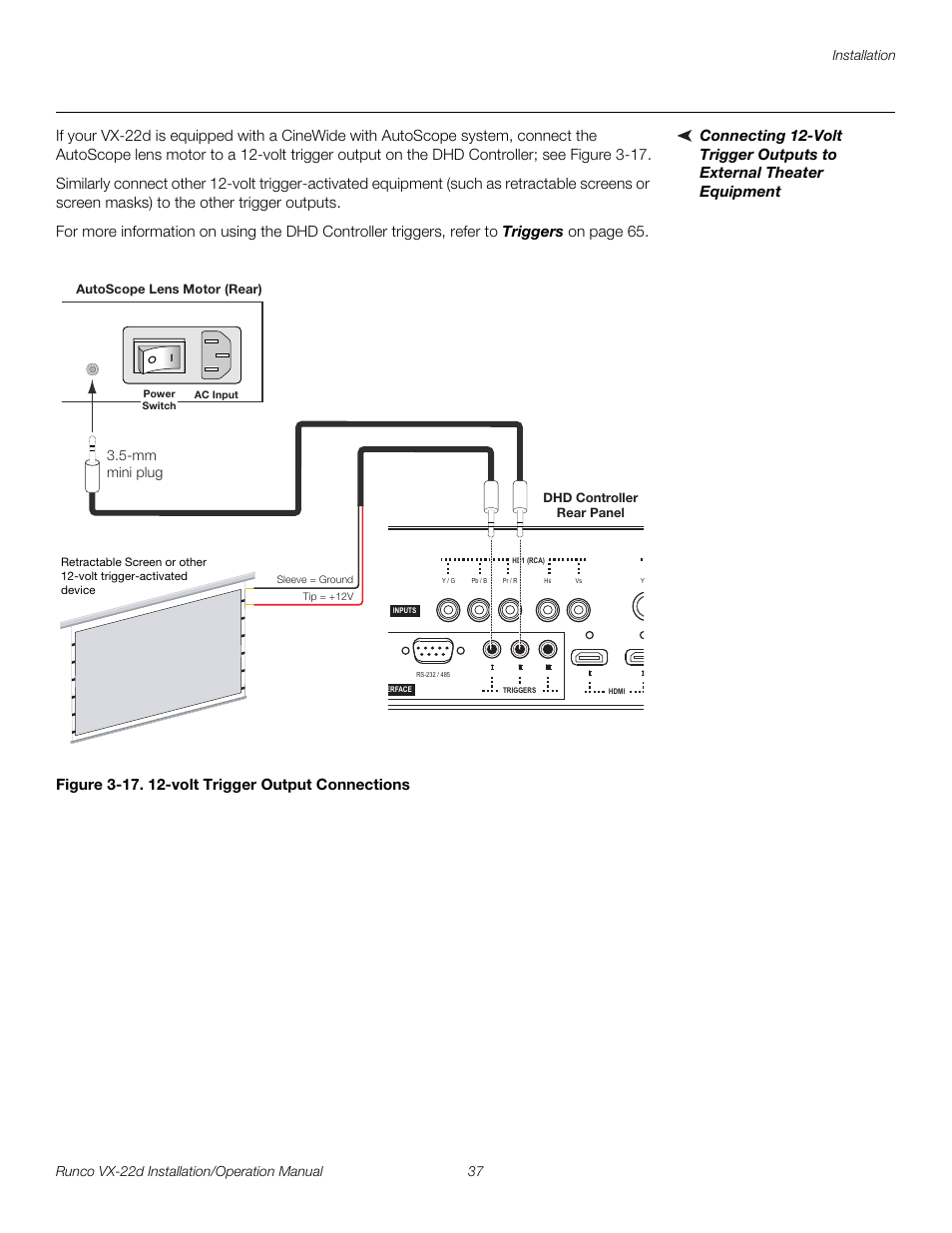 Figure 3-17 . 12-volt trigger output connections, 17. 12-volt trigger output connections, Pre l iminar y | Runco VIDEO XTREME VX-22D User Manual | Page 51 / 90