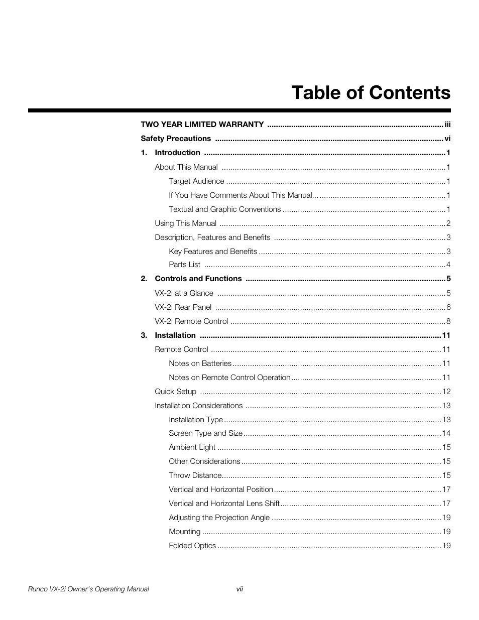 Runco VX-2i User Manual | Page 7 / 60