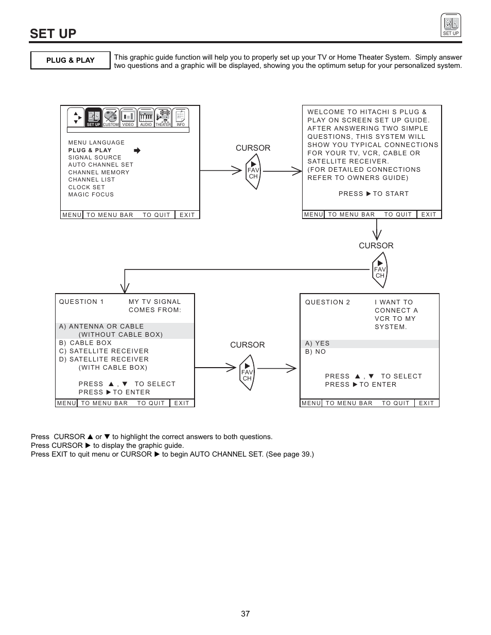 Set up | Runco 53SBX59B User Manual | Page 37 / 72