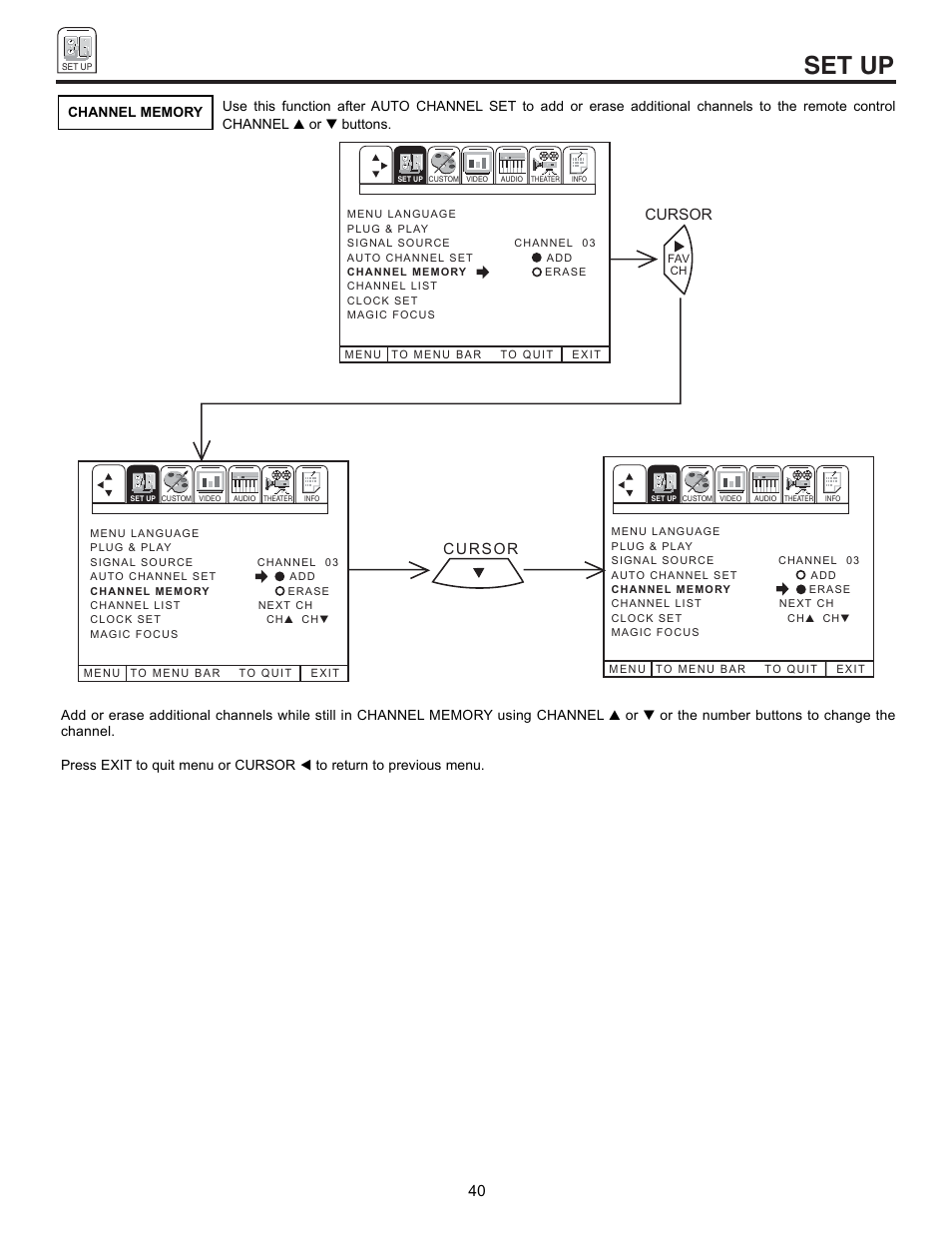 Set up | Runco 53SBX59B User Manual | Page 40 / 72