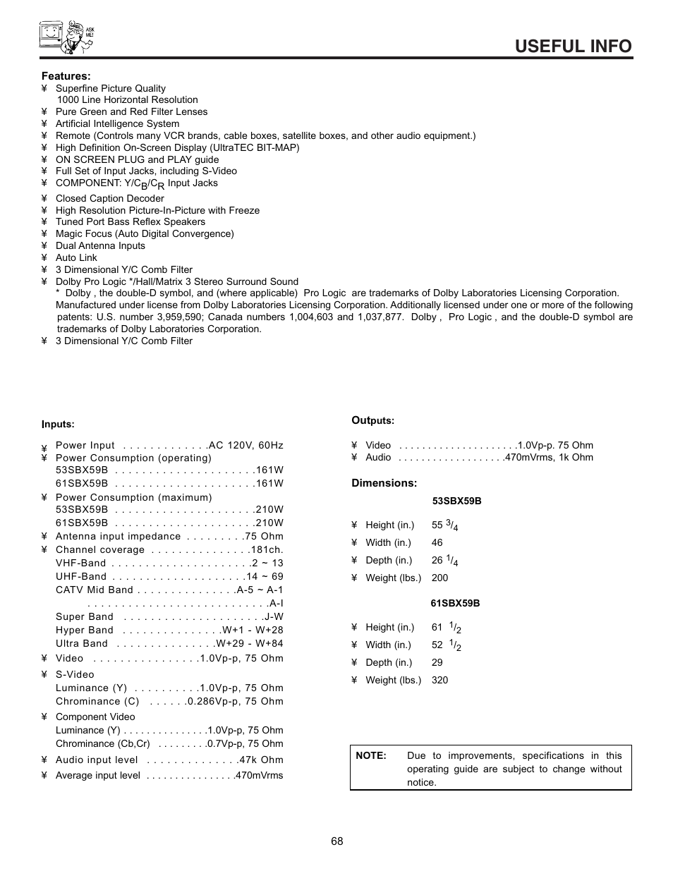 Useful info | Runco 53SBX59B User Manual | Page 68 / 72
