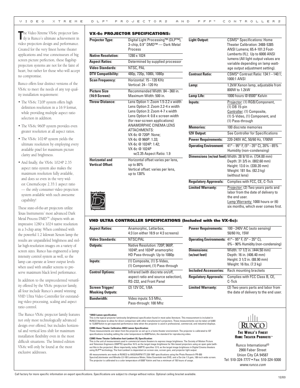 Runco VIDEO XTREME VX-6c 720P User Manual | Page 2 / 2