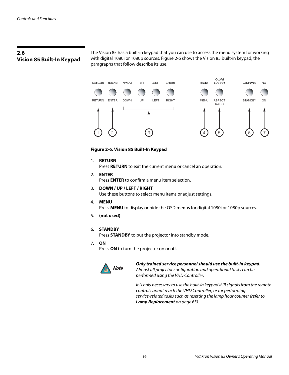 6 vision 85 built-in keypad, Figure 2-6 . vision 85 built-in keypad, Vision 85 built-in keypad | 6. vision 85 built-in keypad, Pre l iminar y | Runco Vision 85 User Manual | Page 26 / 88