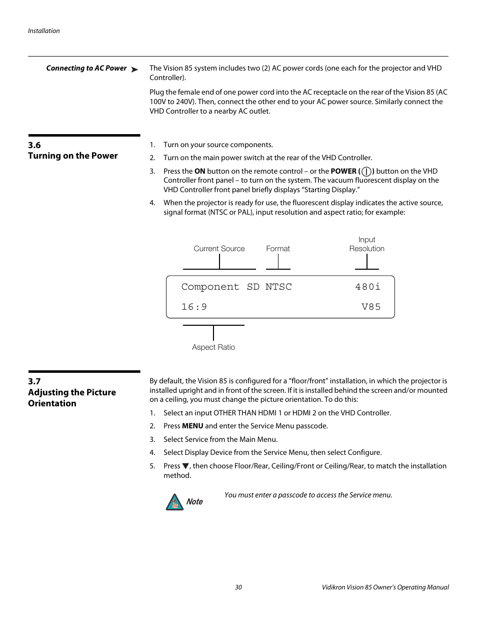 Connecting to ac power, 6 turning on the power, 7 adjusting the picture orientation | Turning on the power, Adjusting the picture orientation, Iminar, Pre l iminar y | Runco Vision 85 User Manual | Page 42 / 88