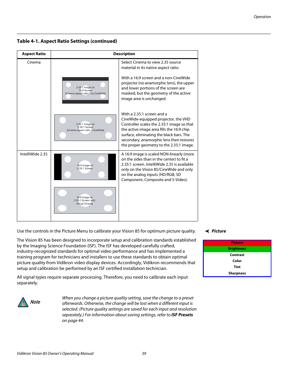 Picture, Pre l iminar y | Runco Vision 85 User Manual | Page 51 / 88