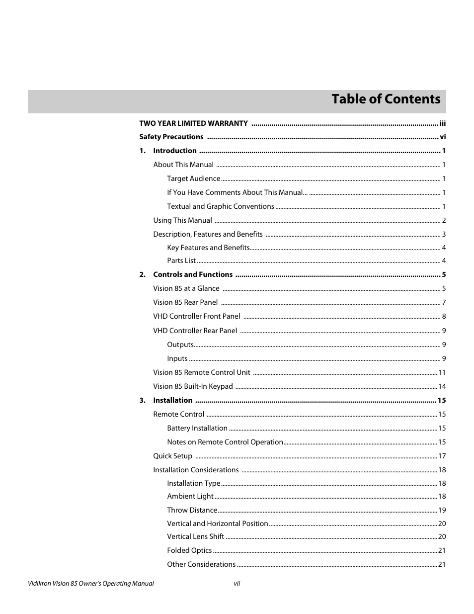 Runco Vision 85 User Manual | Page 7 / 88