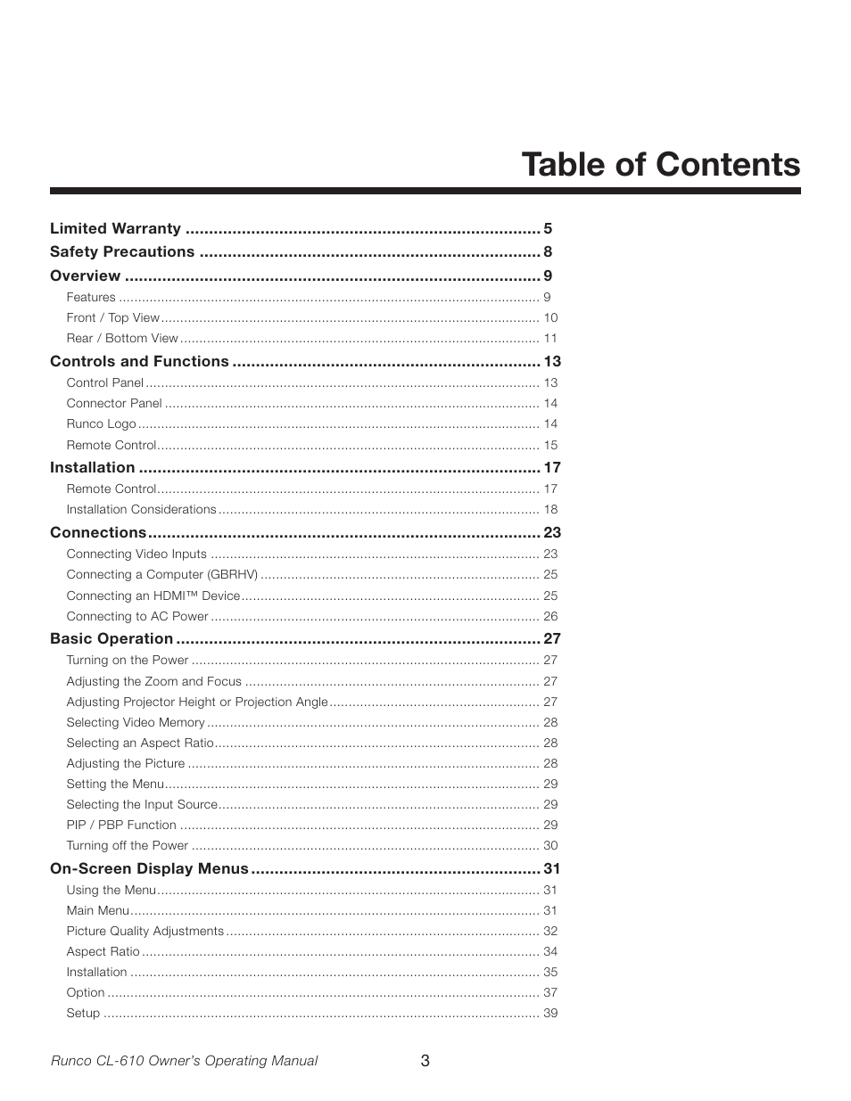Runco CL-610LT User Manual | Page 3 / 56